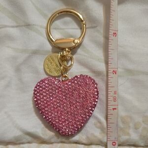 Sparkling Pink Heart Keychain/Bag Charm with Gold Details